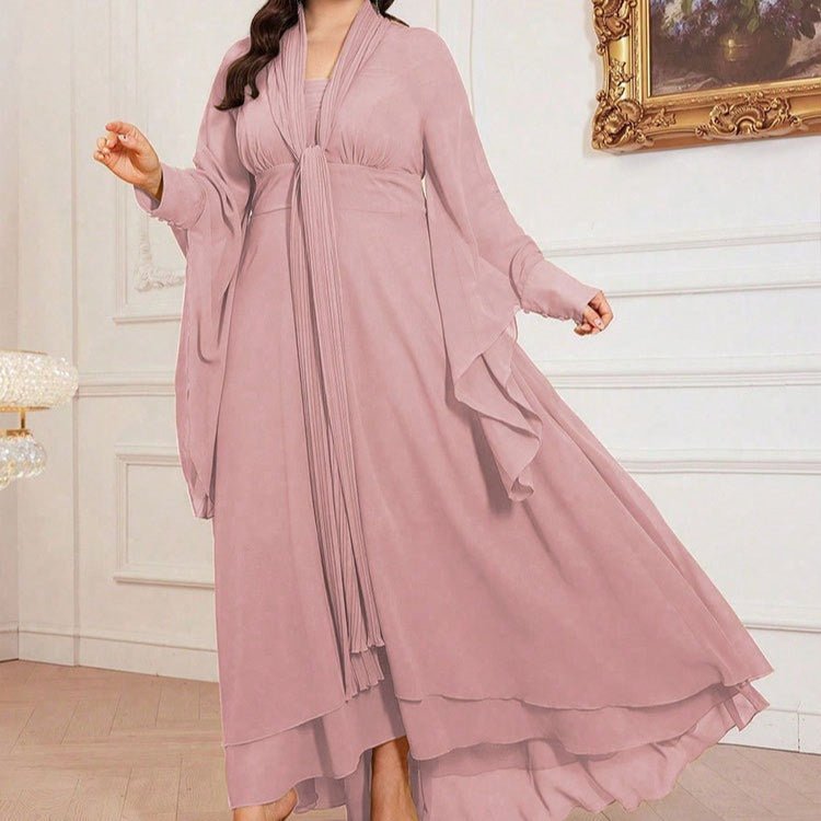 Plus Size Pleated Tie-Neck Maxi Dress – Chiffon Ruffle Maxi Dress