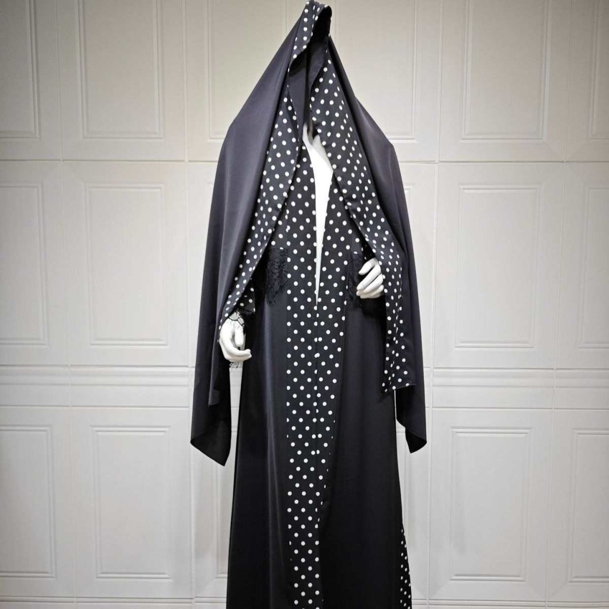 Polka Dot & Lace Panel Open Abay(MOA335) - Mariam's Collection