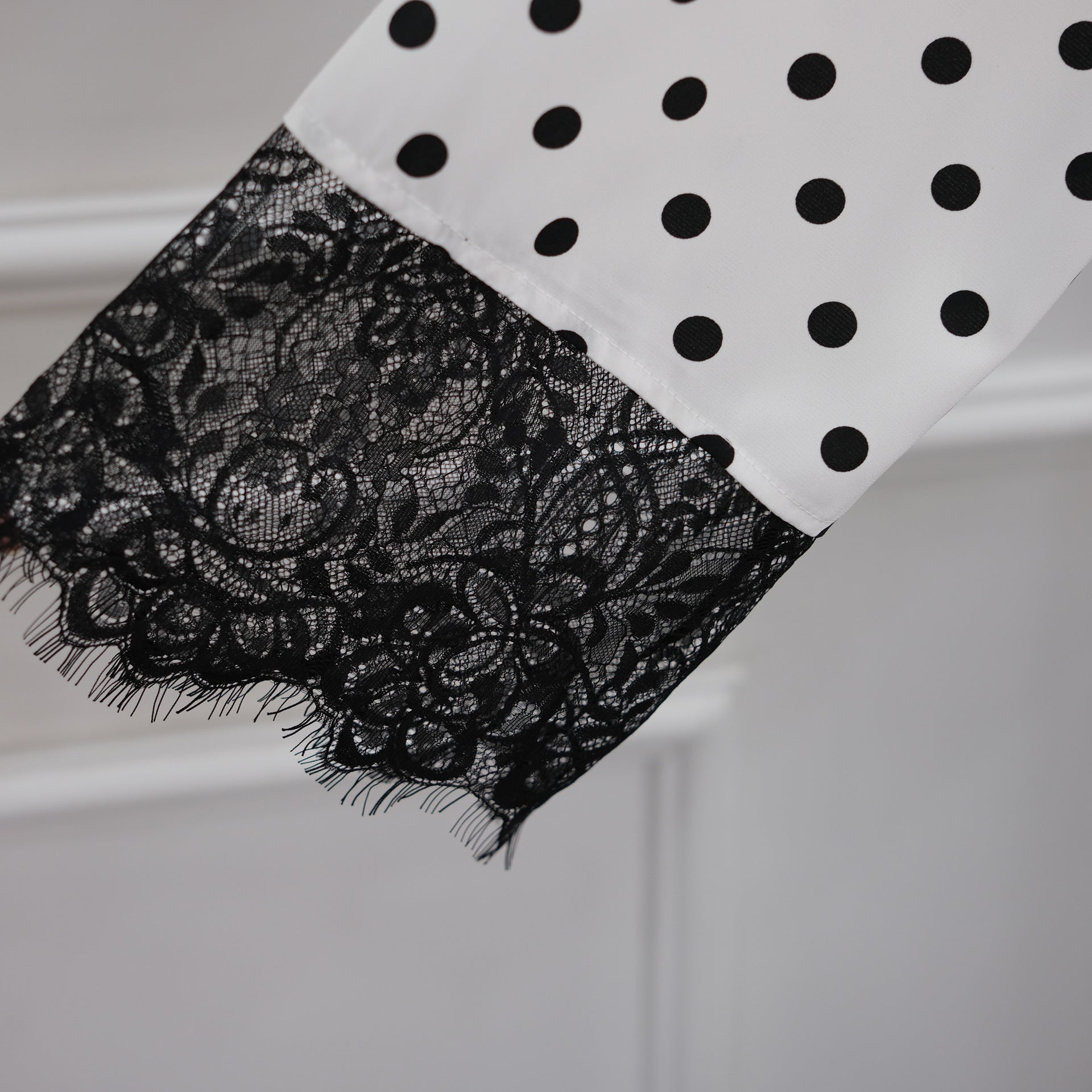 Polka Dot Lace-Trim Open Abaya & Matching Hijab Set(MOA343) - Mariam's Collection