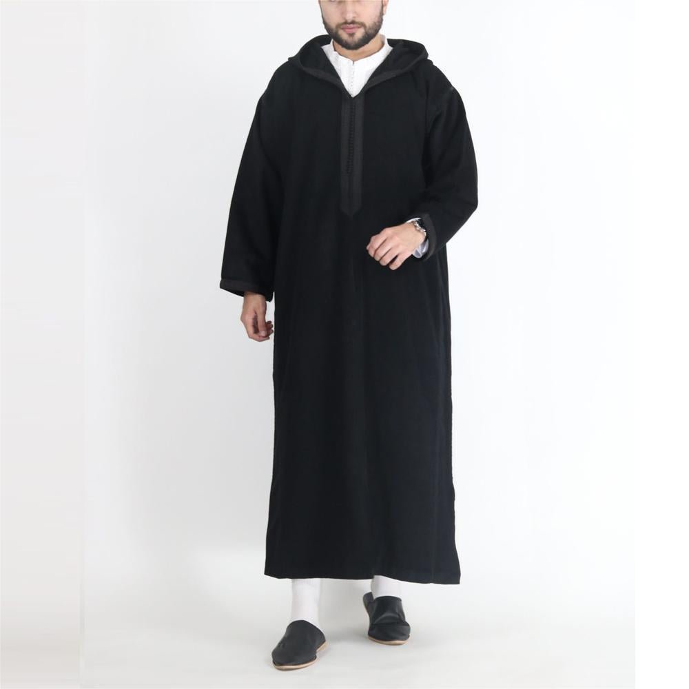 Premium Black Hooded Long Modest Muslim Robe Thobe for Men. (MT029) - Mariam's Collection