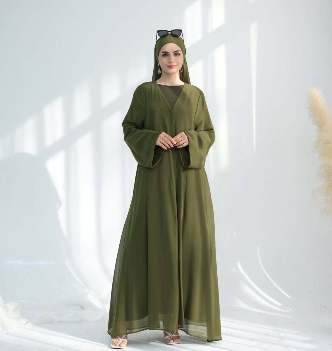 Premium Chiffon 3 - Piece Set Abaya(MOA231) - Mariam's Collection