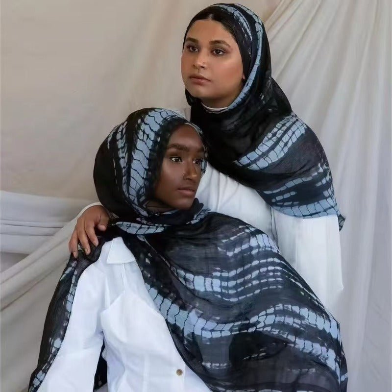 Premium Cotton Blend Ink Print Hijab | 180x80cm Artistic Long Scarf(MH149) - Mariam's Collection