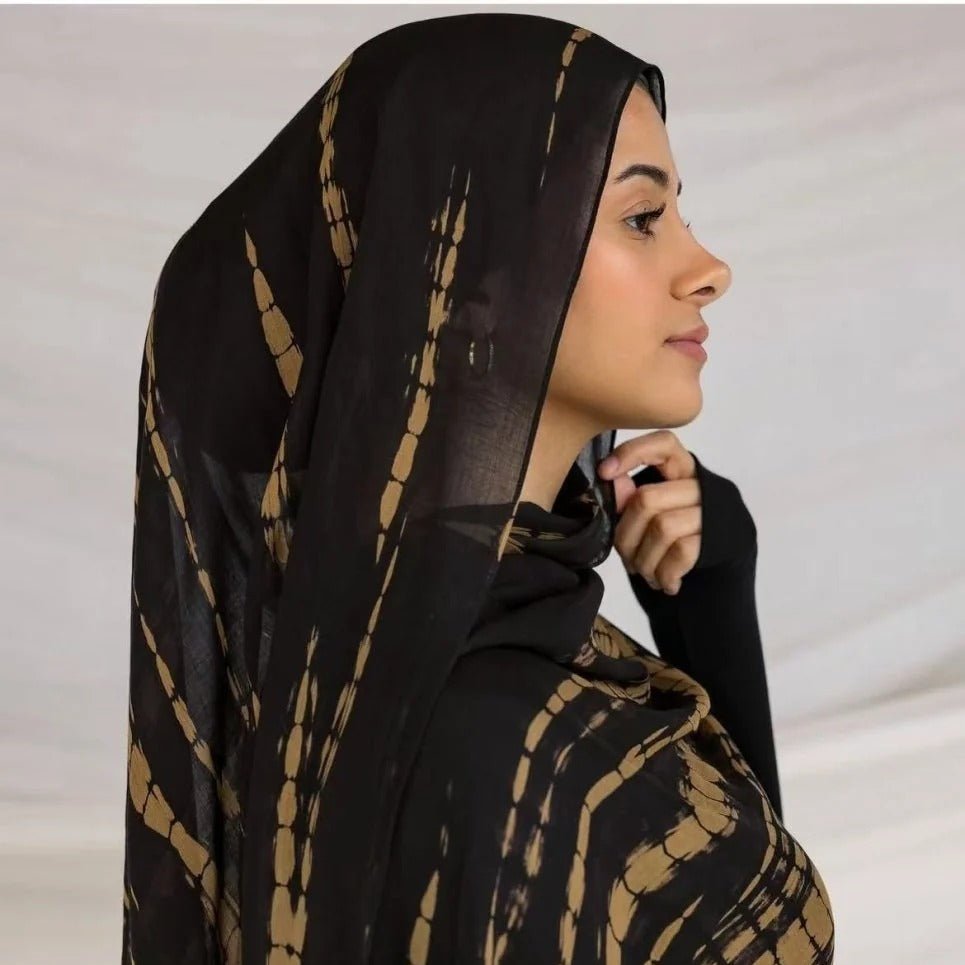 Premium Cotton Blend Ink Print Hijab | 180x80cm Artistic Long Scarf(MH149) - Mariam's Collection