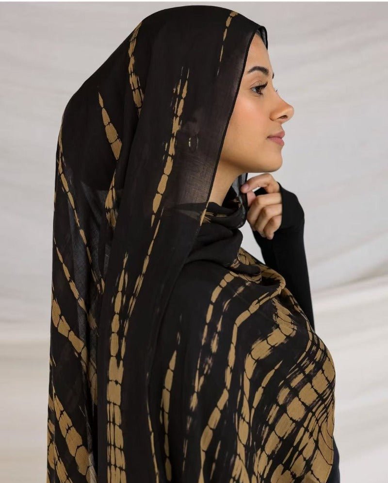 Premium Cotton Blend Ink Print Hijab | 180x80cm Artistic Long Scarf(MH149) - Mariam's Collection