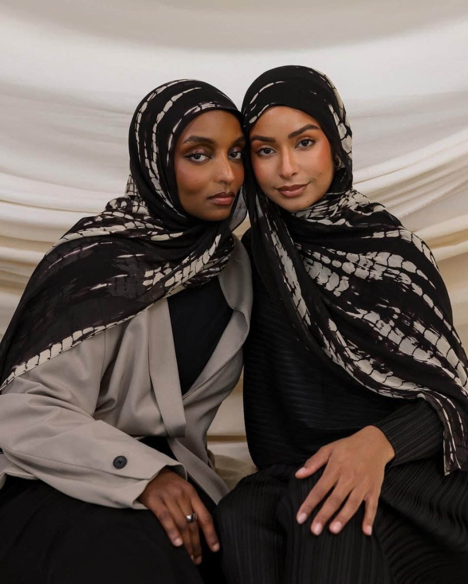 Premium Cotton Blend Ink Print Hijab | 180x80cm Artistic Long Scarf(MH149) - Mariam's Collection