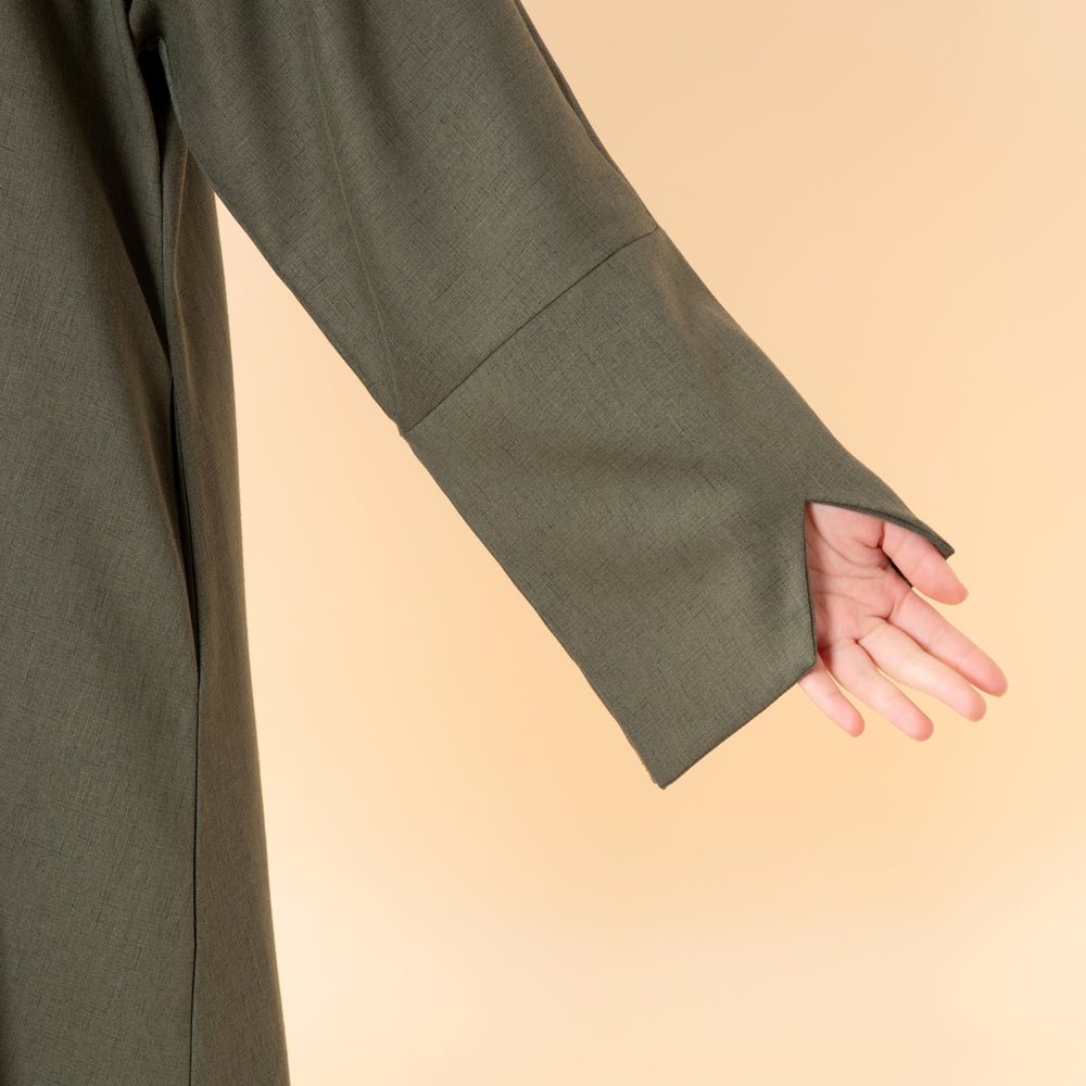 Premium Linen Effect Pullover Abaya with Pockets (MA341) - Mariam's Collection