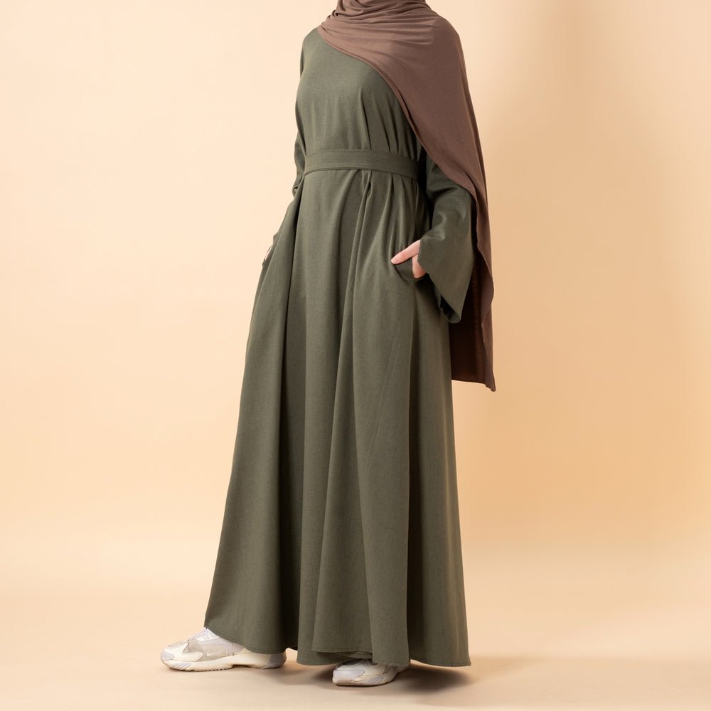 Premium Linen Effect Pullover Abaya with Pockets (MA341) - Mariam's Collection