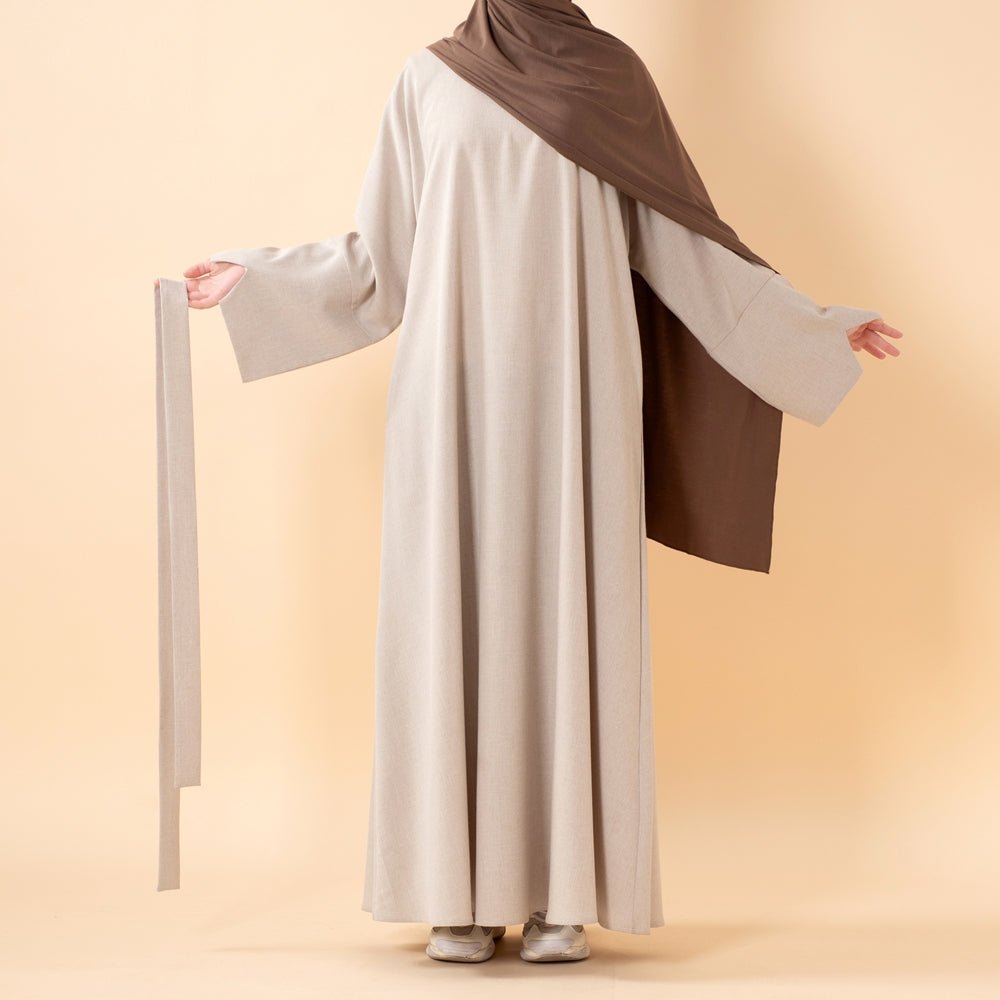Premium Linen Effect Pullover Abaya with Pockets (MA341) - Mariam's Collection