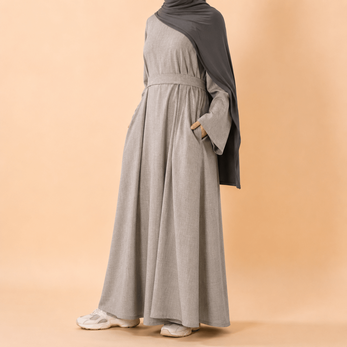 Premium Linen Effect Pullover Abaya with Pockets (MA341) - abaya - Mariam's Collection