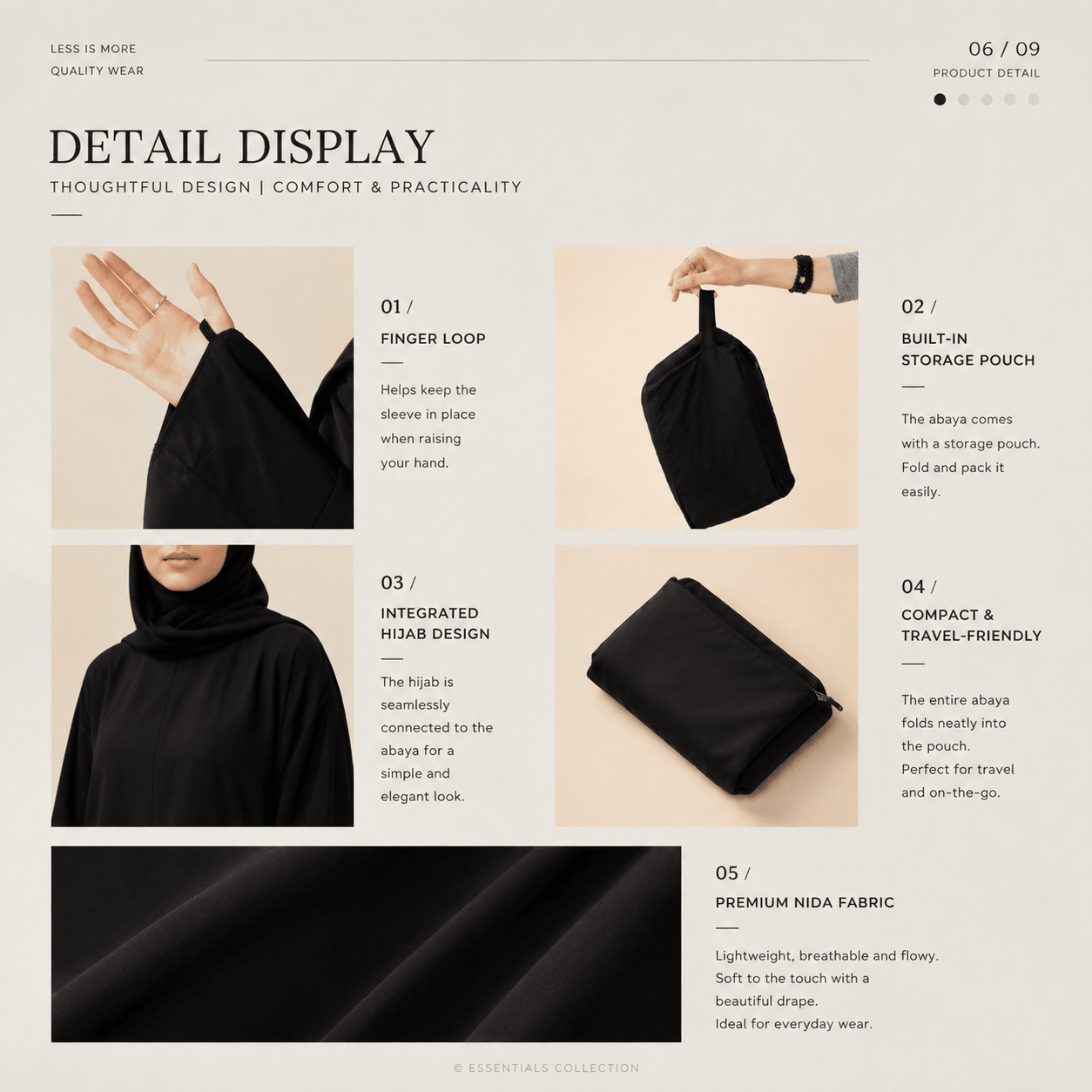 Premium Muslimah Essentials Gift Set | Abaya, Prayer Mat, Tasbih & Tote Bag (MR090) - Mariam's Collection