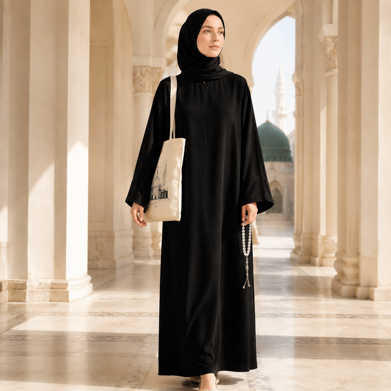 Premium Muslimah Essentials Gift Set | Abaya, Prayer Mat, Tasbih & Tote Bag (MR090) - Mariam's Collection