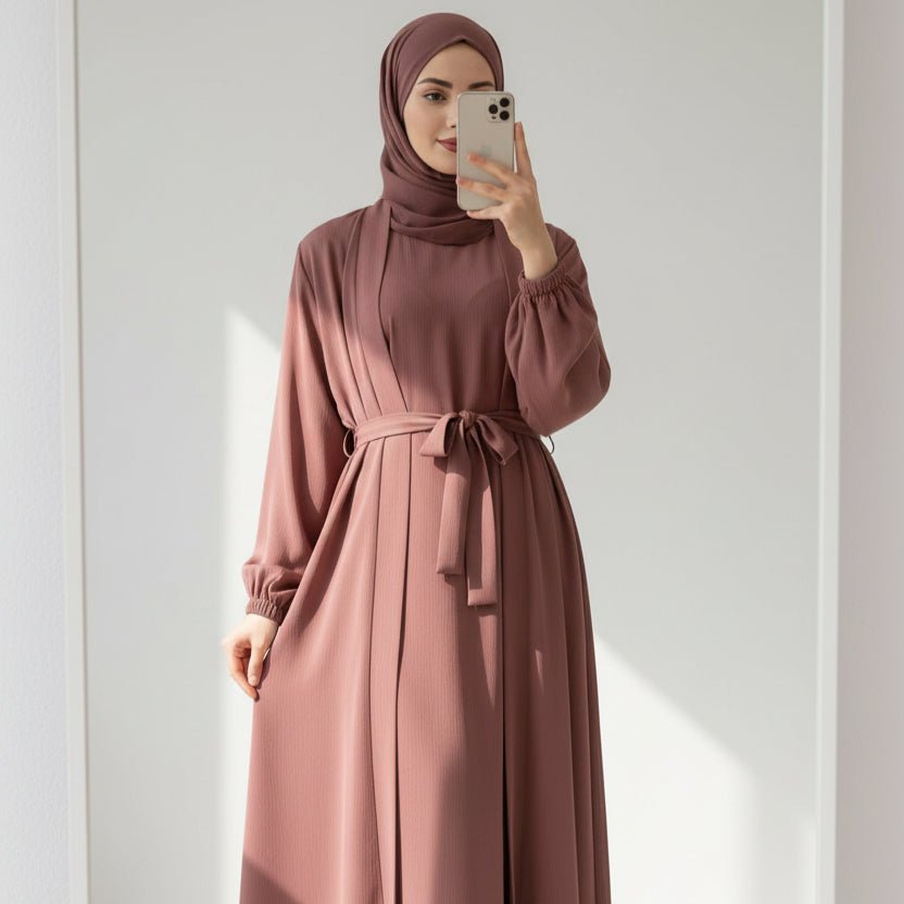 Premium Nida Zoom Open Abaya 3 - Piece Set (MOA239) - Mariam's Collection