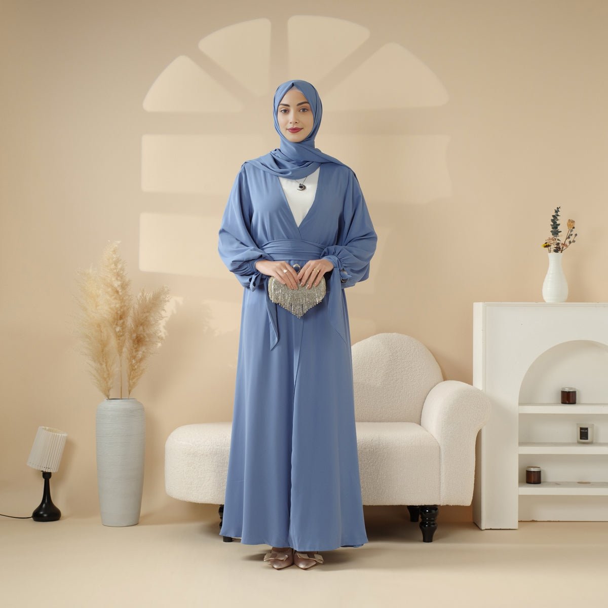 Premium Ribbon Sleeve Abaya: An Elegant Four - piece Abaya Set (MOA105) - Mariam's Collection