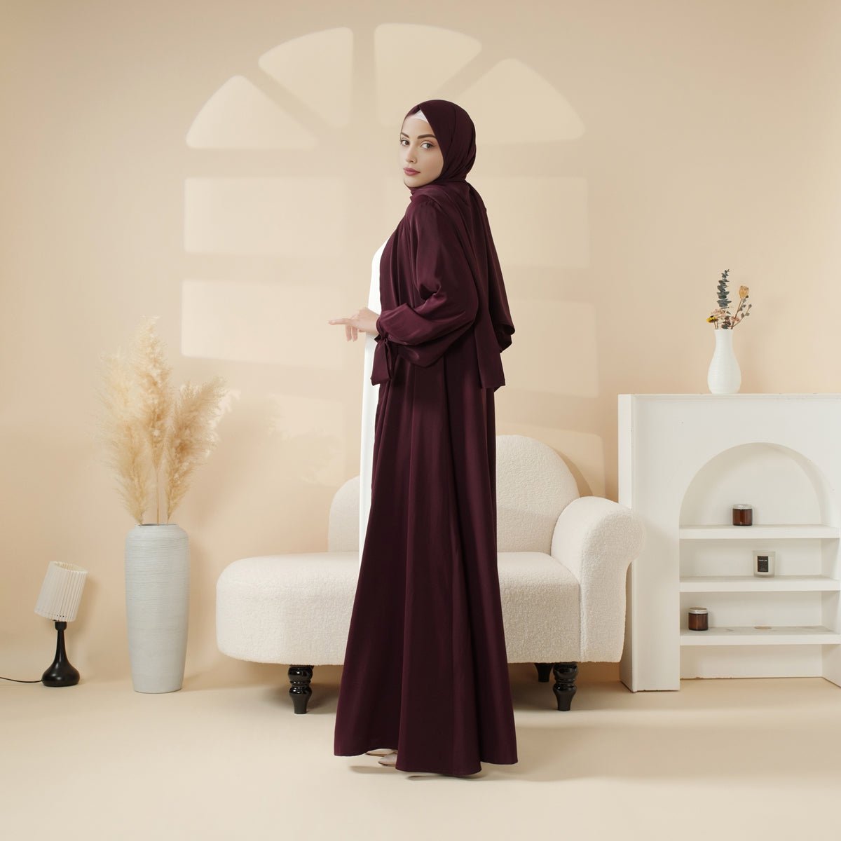 Premium Ribbon Sleeve Abaya: An Elegant Four - piece Abaya Set (MOA105) - Mariam's Collection