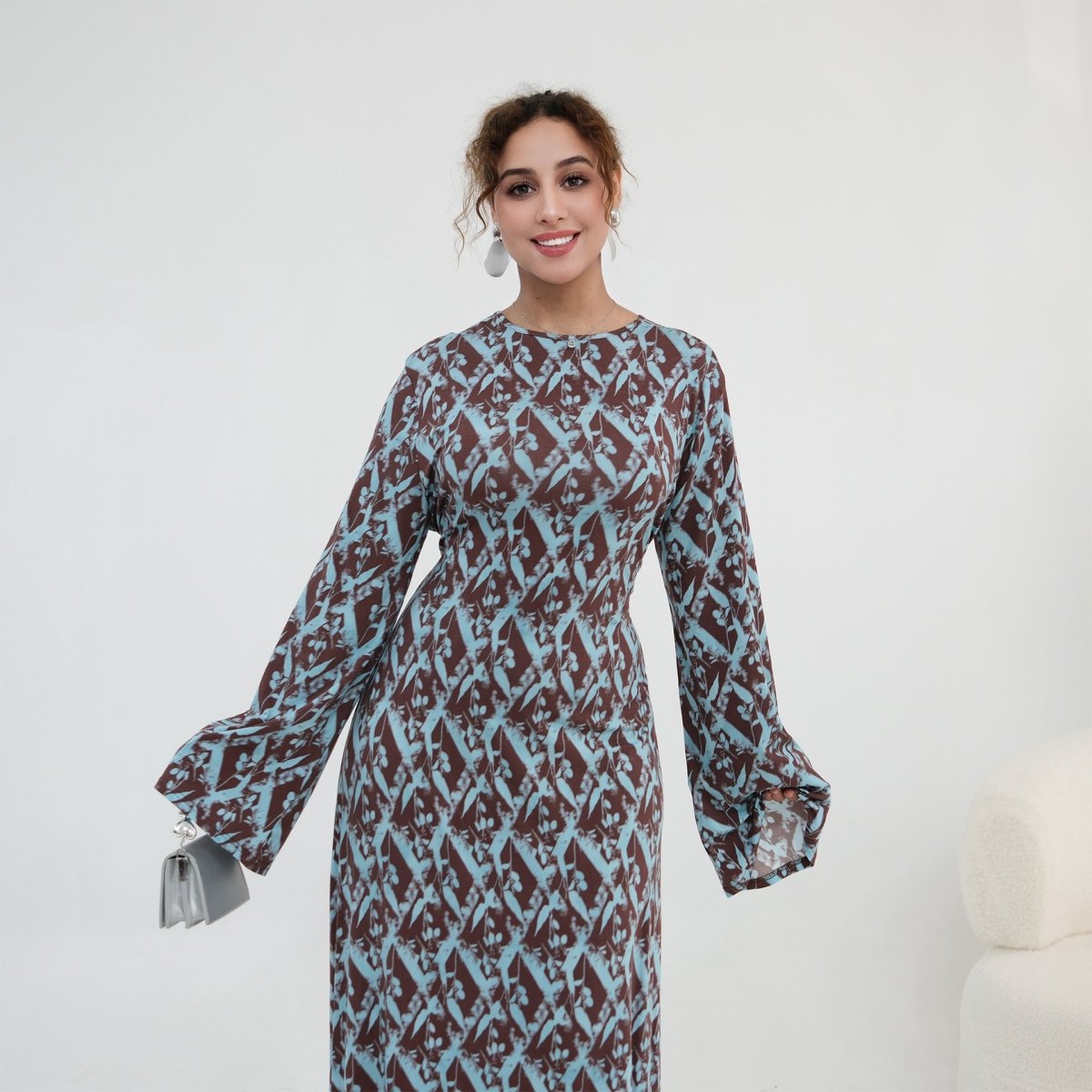 Print Stretch Maxi Dress(MS429) - Mariam's Collection