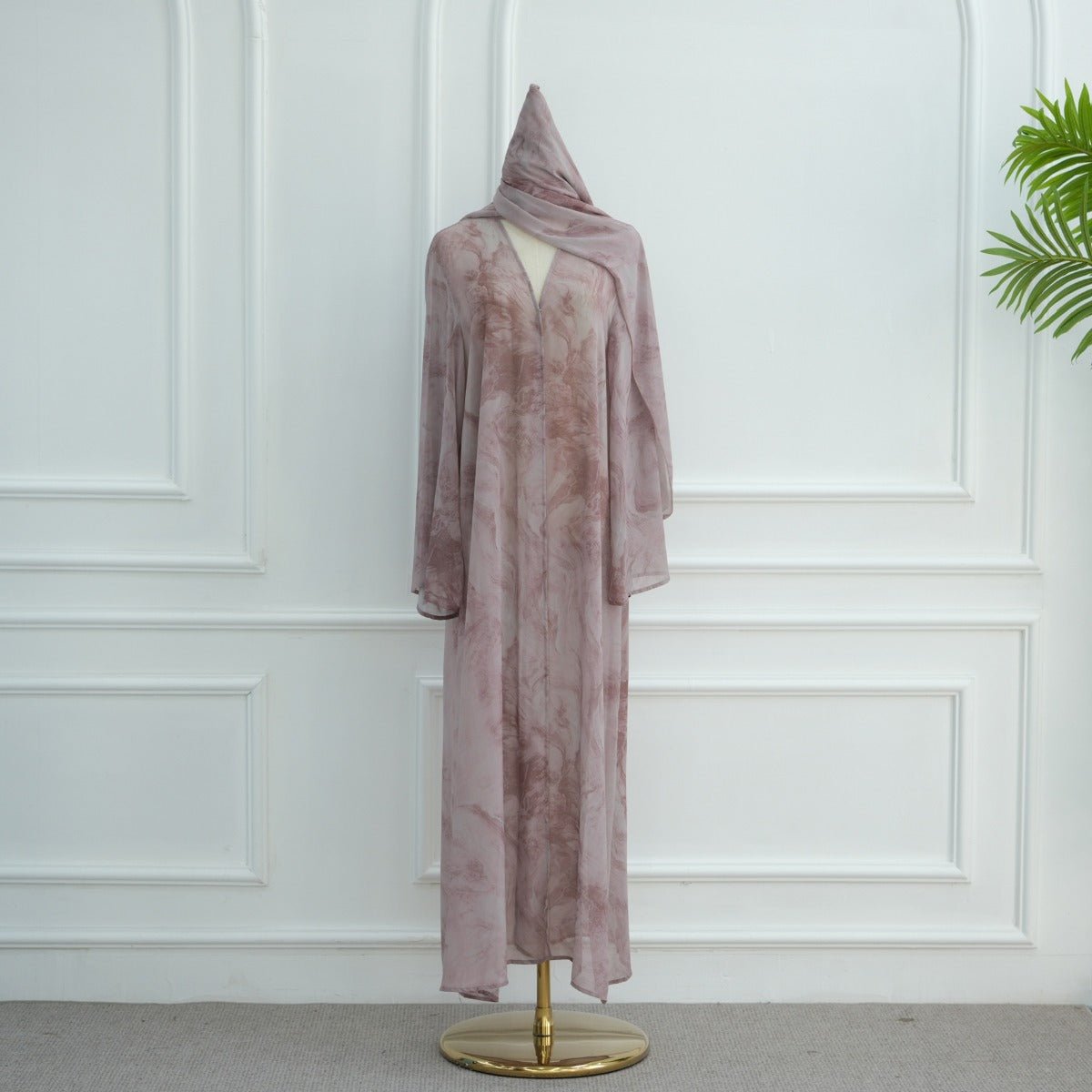 Printed Cardigan Abaya Collection | Modest Luxury Loungewear Feather - Print Robes (MOA194) - Mariam's Collection