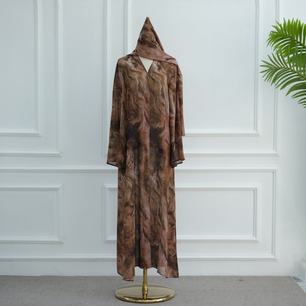 Printed Cardigan Abaya Collection | Modest Luxury Loungewear Feather - Print Robes (MOA194) - Mariam's Collection