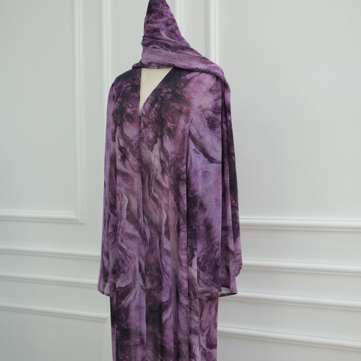 Printed Cardigan Abaya Collection | Modest Luxury Loungewear Feather - Print Robes (MOA194) - Mariam's Collection