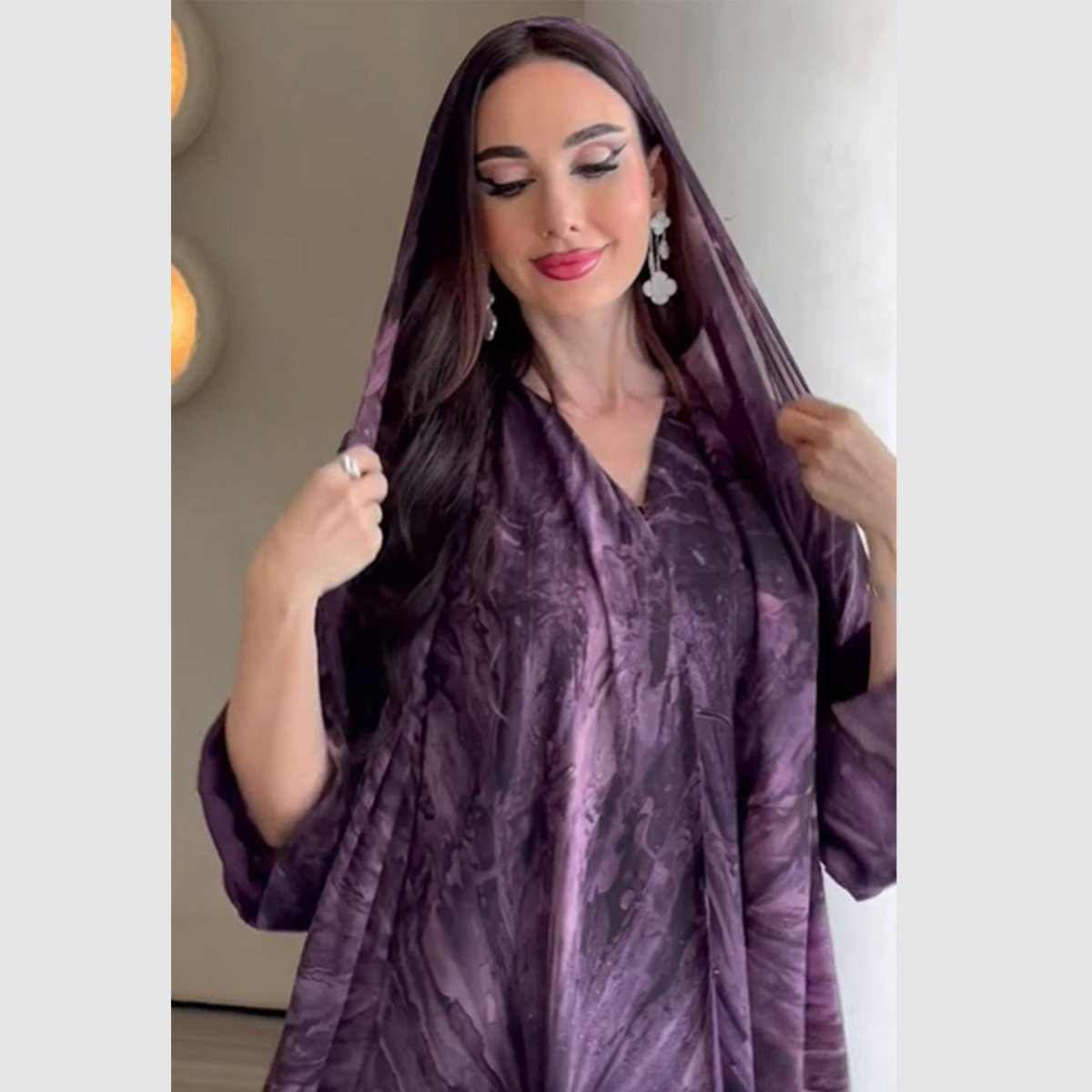 Printed Cardigan Abaya Collection | Modest Luxury Loungewear Feather - Print Robes (MOA194) - Mariam's Collection