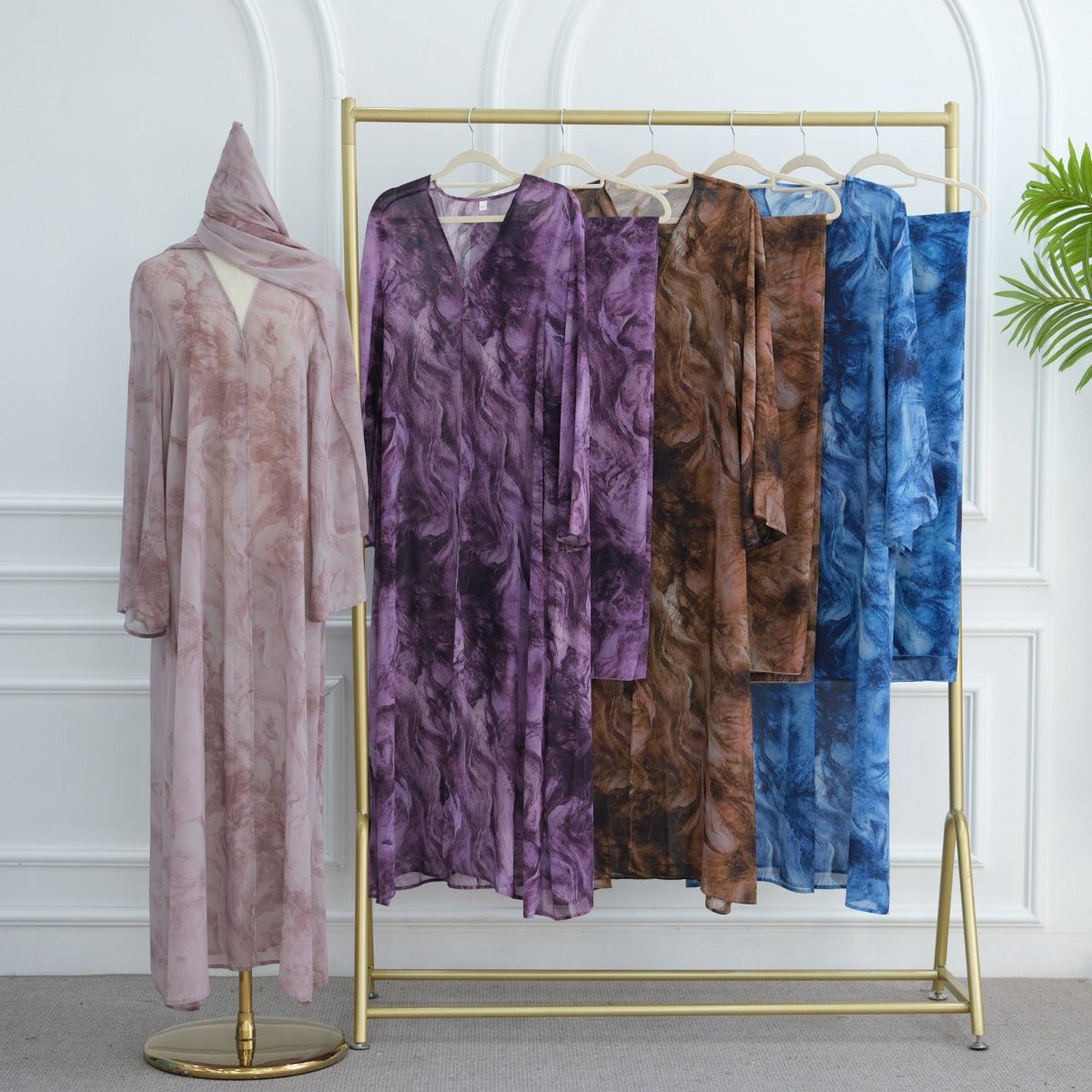 Printed Cardigan Abaya Collection | Modest Luxury Loungewear Feather - Print Robes (MOA194) - Mariam's Collection