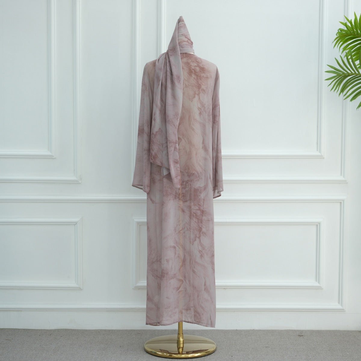 Printed Cardigan Abaya Collection | Modest Luxury Loungewear Feather - Print Robes (MOA194) - Mariam's Collection