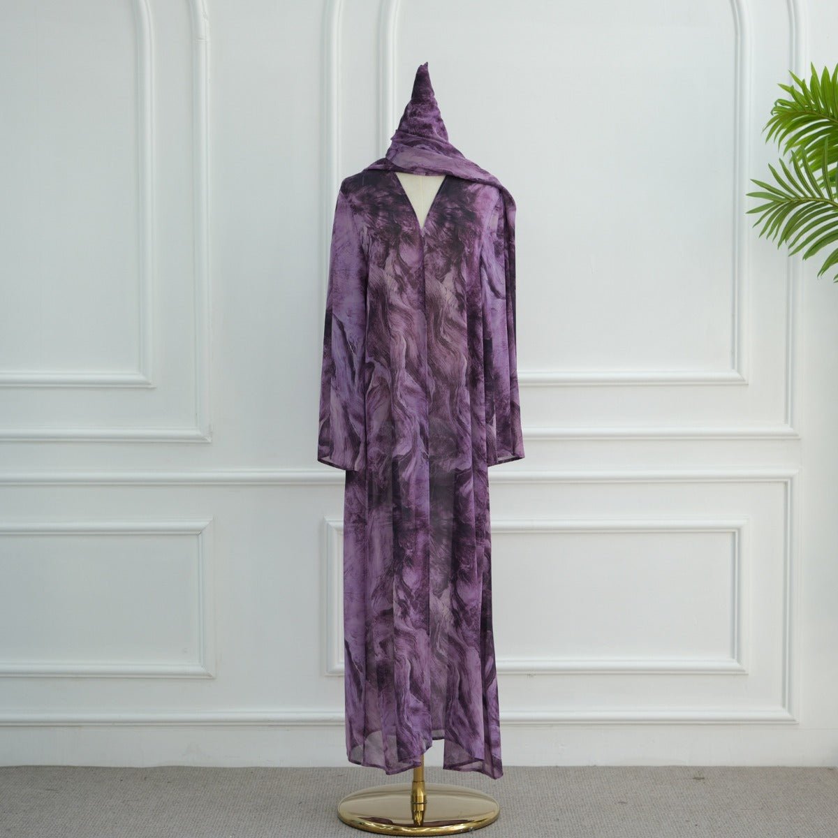 Printed Cardigan Abaya Collection | Modest Luxury Loungewear Feather - Print Robes (MOA194) - Mariam's Collection
