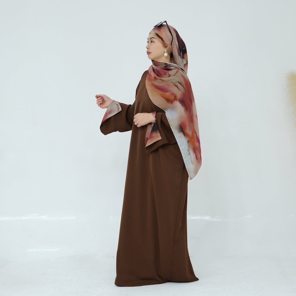 Printed Cuff Nida Abaya & Hijab Set | Relaxed Pocket Maxi Dress(MA360) - Mariam's Collection
