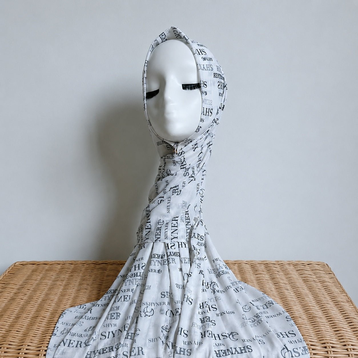 Printed Mesh Hijab – Wordmark Design, Breathable & Lightweight (MH259) - Mariam's Collection