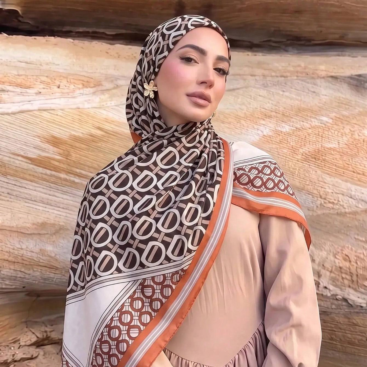 Printed Polyester Twill Hijab | Smooth Long Patterned Scarf(MH264) - Mariam's Collection
