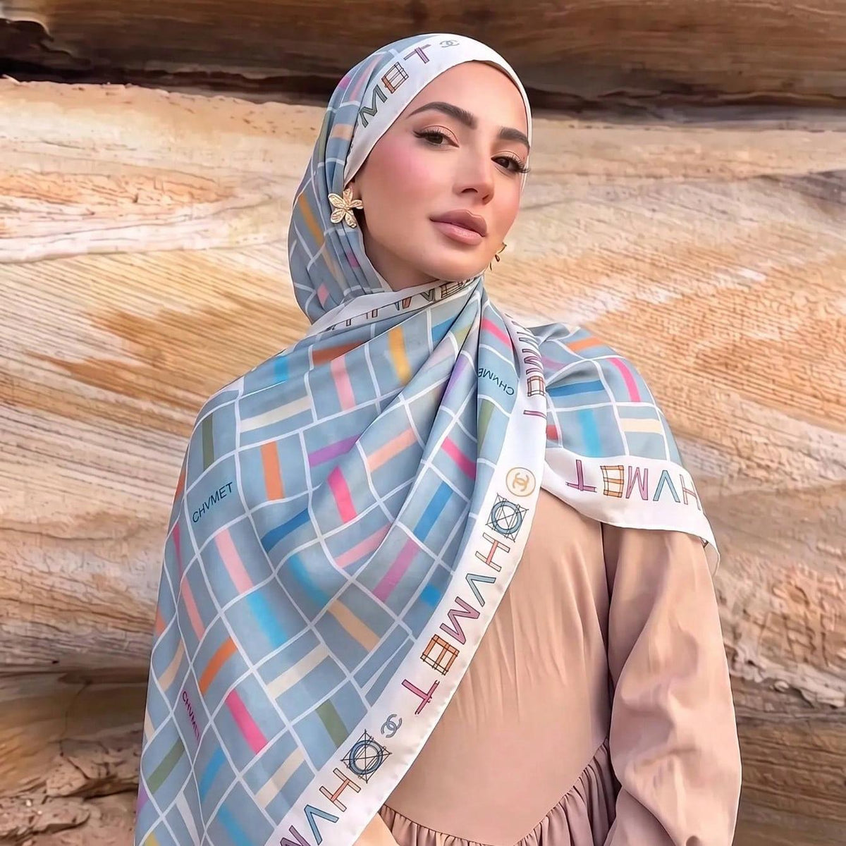 Printed Polyester Twill Hijab | Smooth Long Patterned Scarf(MH264) - Mariam's Collection