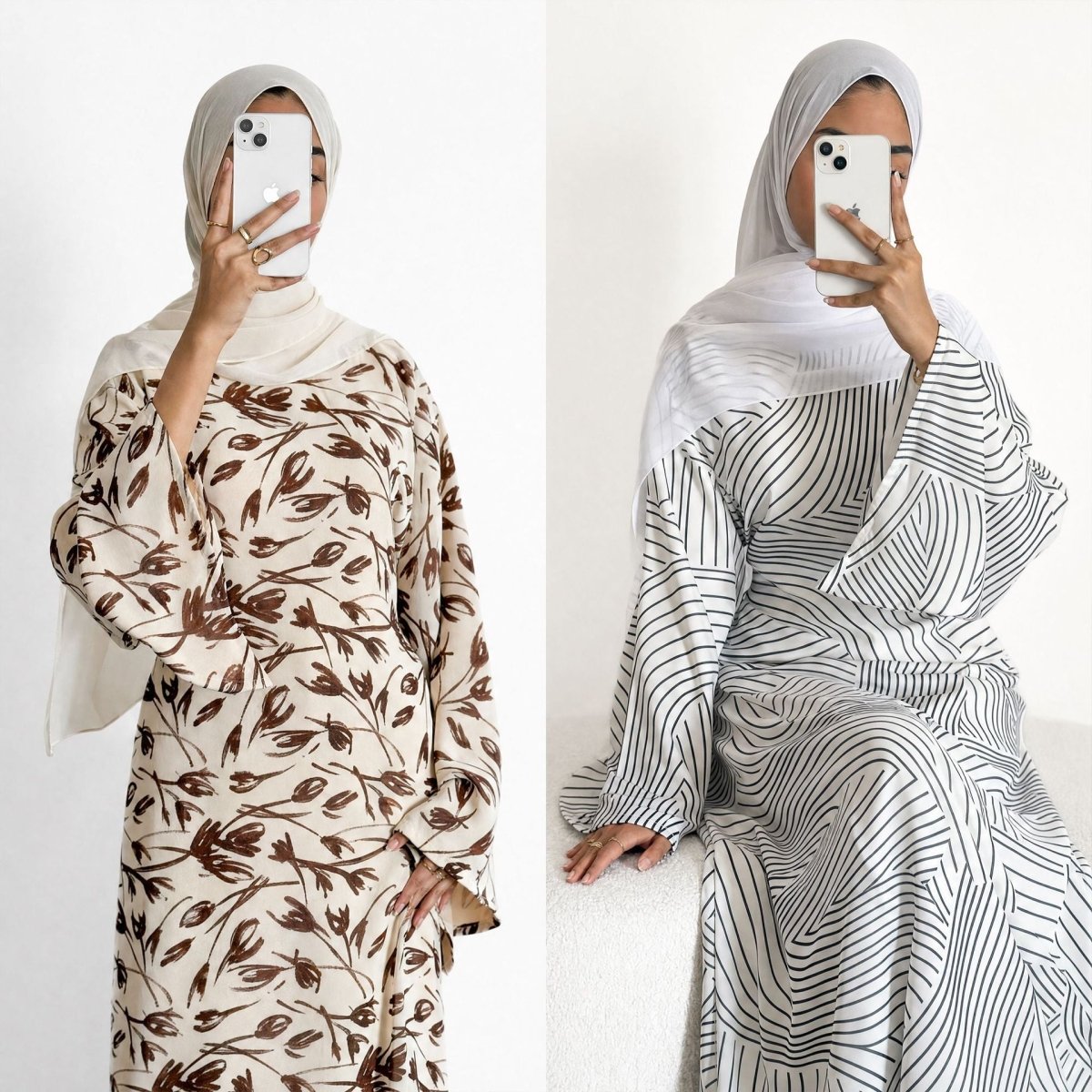 Printed Washed-Crinkle Bell Sleeve Maxi Dress(MS474) - Mariam's Collection