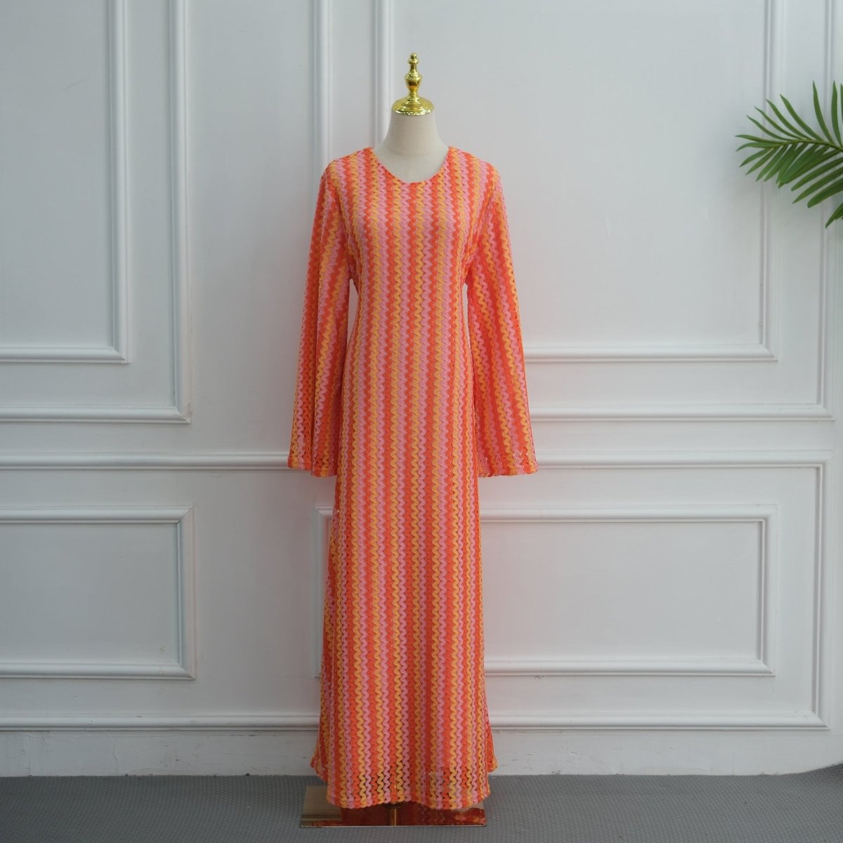 Rainbow Jacquard Flared-Sleeve Maxi Dress(MS486) - Mariam's Collection