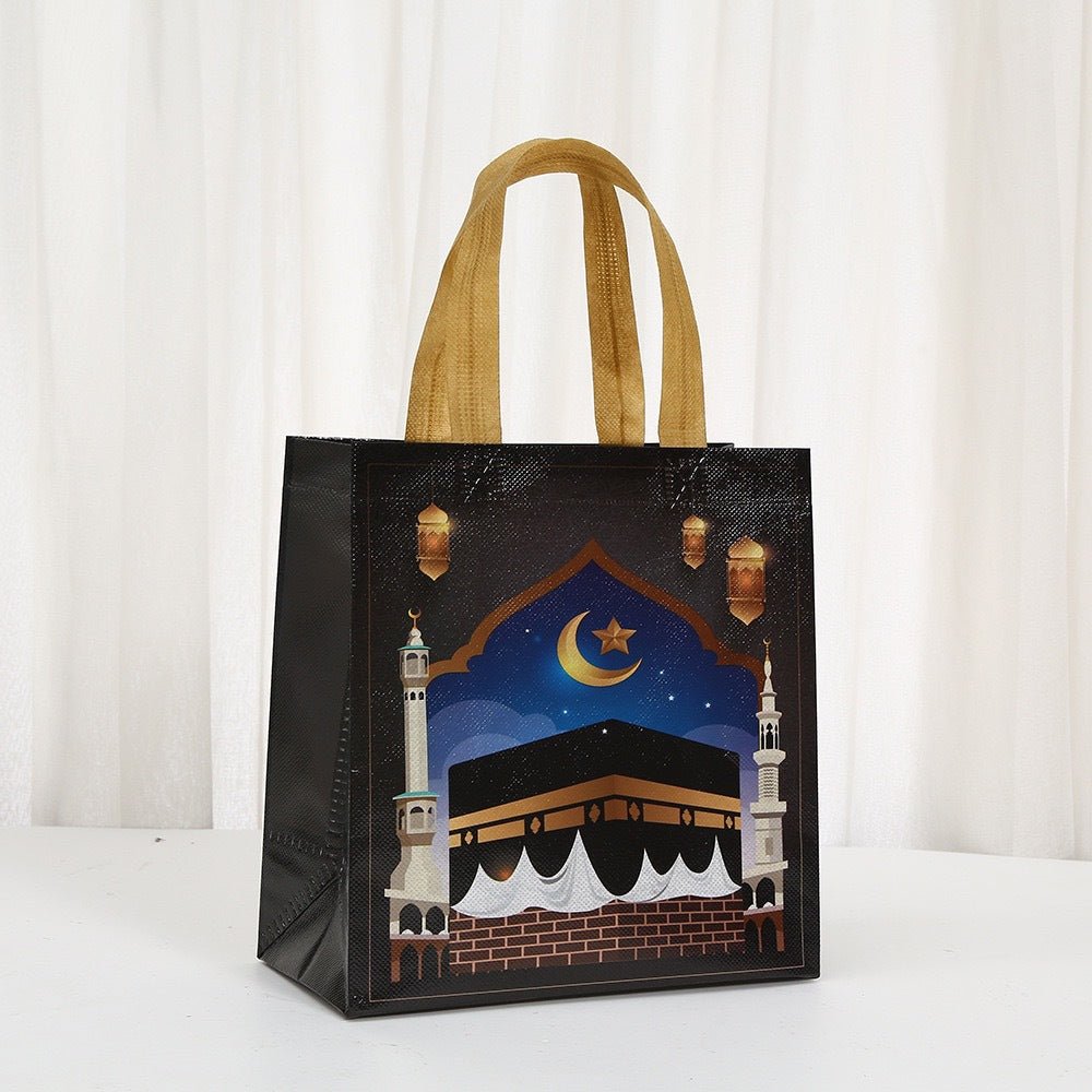 Ramadan Eid Mubarak Handheld Gift Bag Set | Kaaba Print Non - Woven Tote Bags (MAC388) - Mariam's Collection