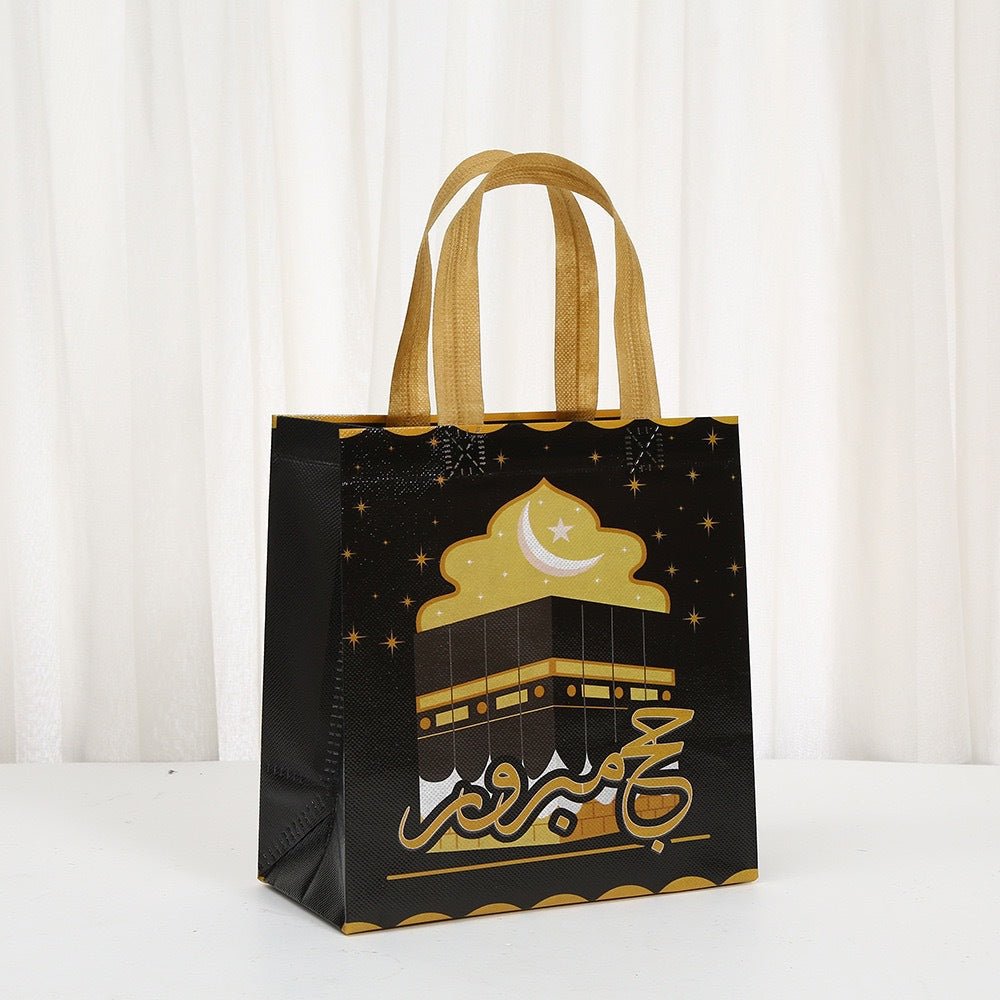 Ramadan Eid Mubarak Handheld Gift Bag Set | Kaaba Print Non - Woven Tote Bags (MAC388) - Mariam's Collection