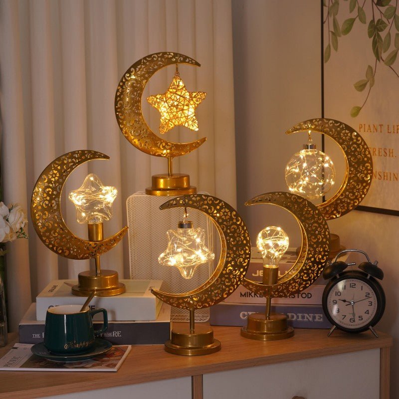 Ramadan Iron Star & Crescent Lamp Festive Candle Holder Decor (MAC399) - Mariam's Collection