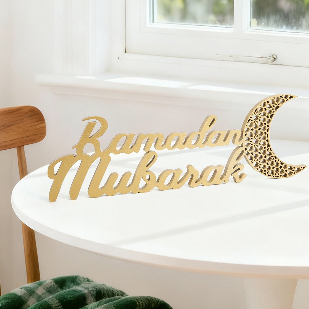 Ramadan Mubarak Wooden Craft Ornament Festive Tabletop Decor (MAC392) - Mariam's Collection