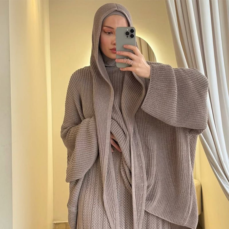 Knit Skirt Set with Triangle Scarf – 3-Piece Modest Set