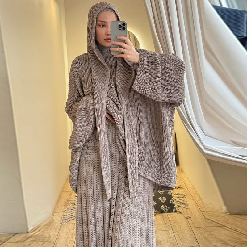 Knit Skirt Set with Triangle Scarf – 3-Piece Modest Set