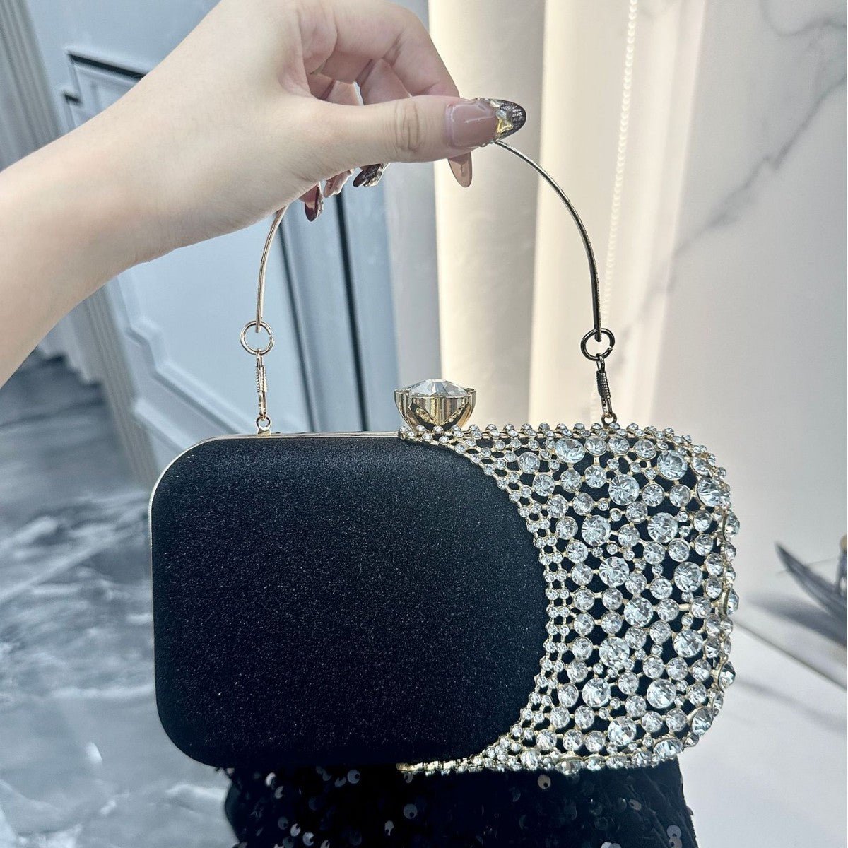Rhinestone Evening Clutch | Crystal Party Bag with Chain Strap(MAC353) - Mariam's Collection