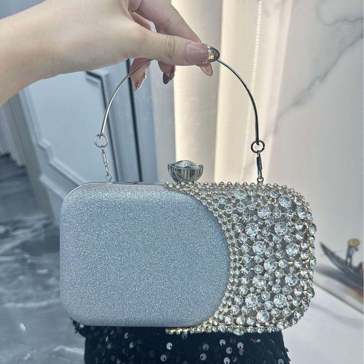 Rhinestone Evening Clutch | Crystal Party Bag with Chain Strap(MAC353) - Mariam's Collection