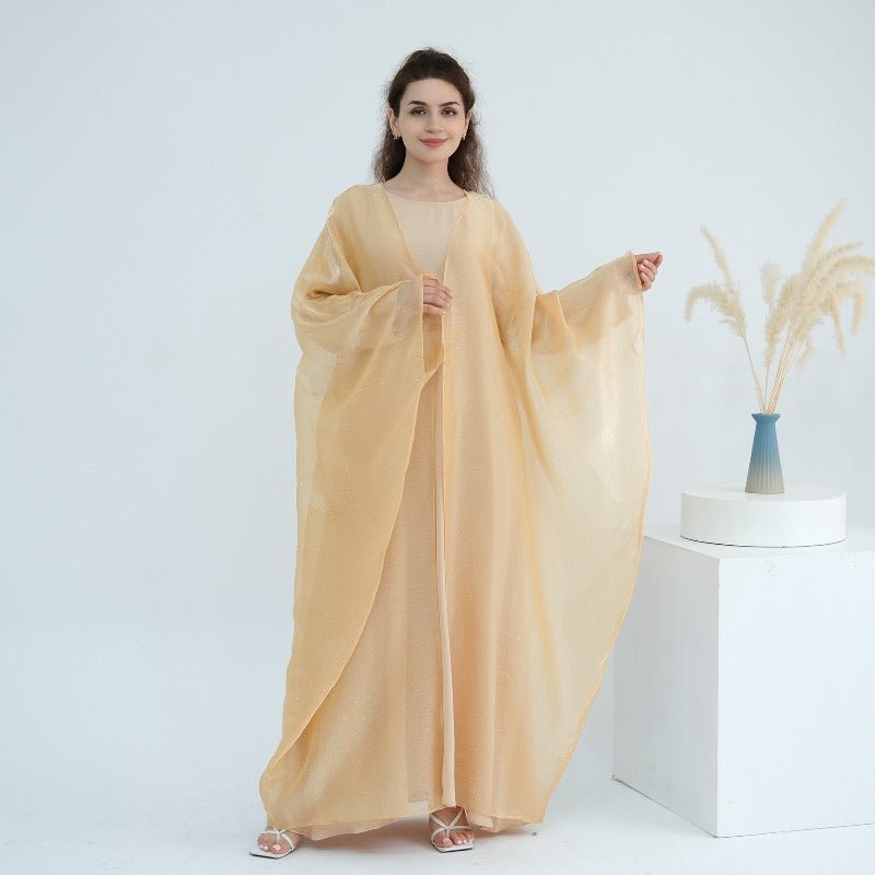 Rhinestone Ice Crinkle Batwing Sleeve Abaya Set(MOA237) - Mariam's Collection