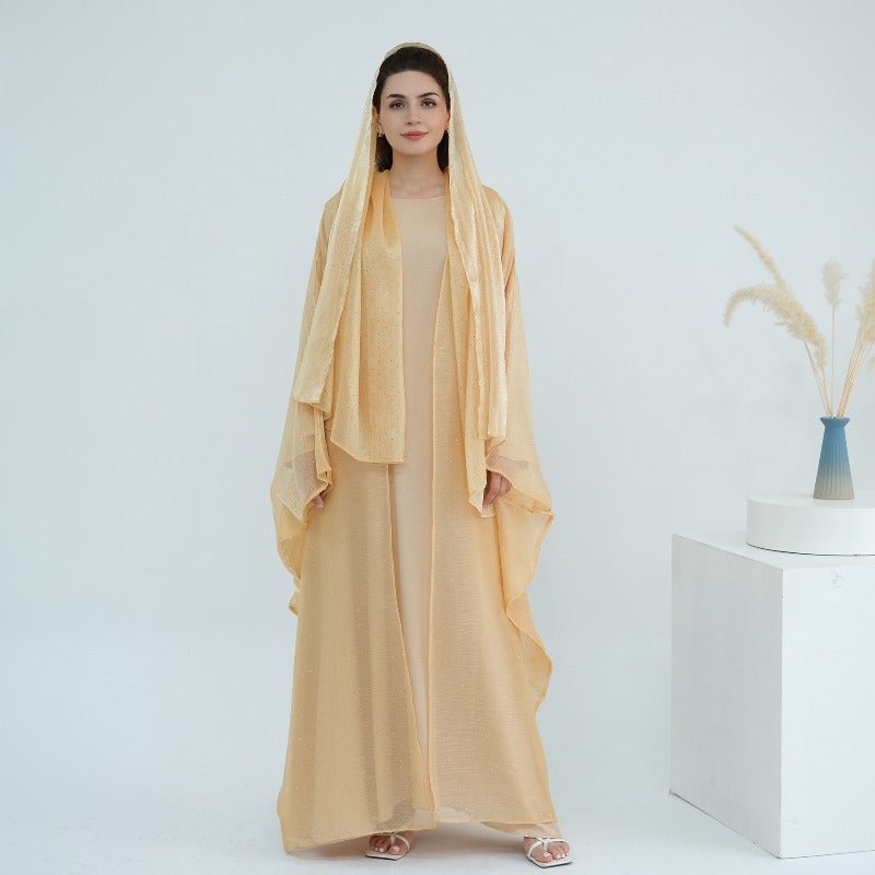 Rhinestone Ice Crinkle Batwing Sleeve Abaya Set(MOA237) - Mariam's Collection