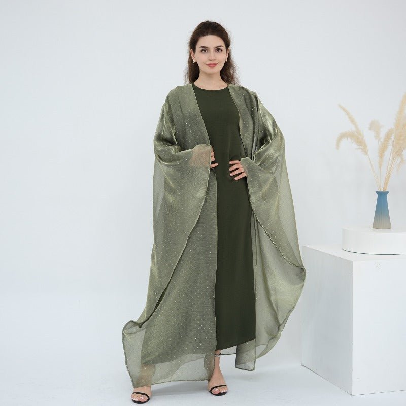 Rhinestone Ice Crinkle Batwing Sleeve Abaya Set(MOA237) - Mariam's Collection