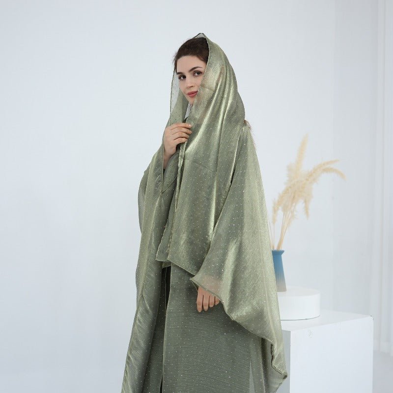 Rhinestone Ice Crinkle Batwing Sleeve Abaya Set(MOA237) - Mariam's Collection