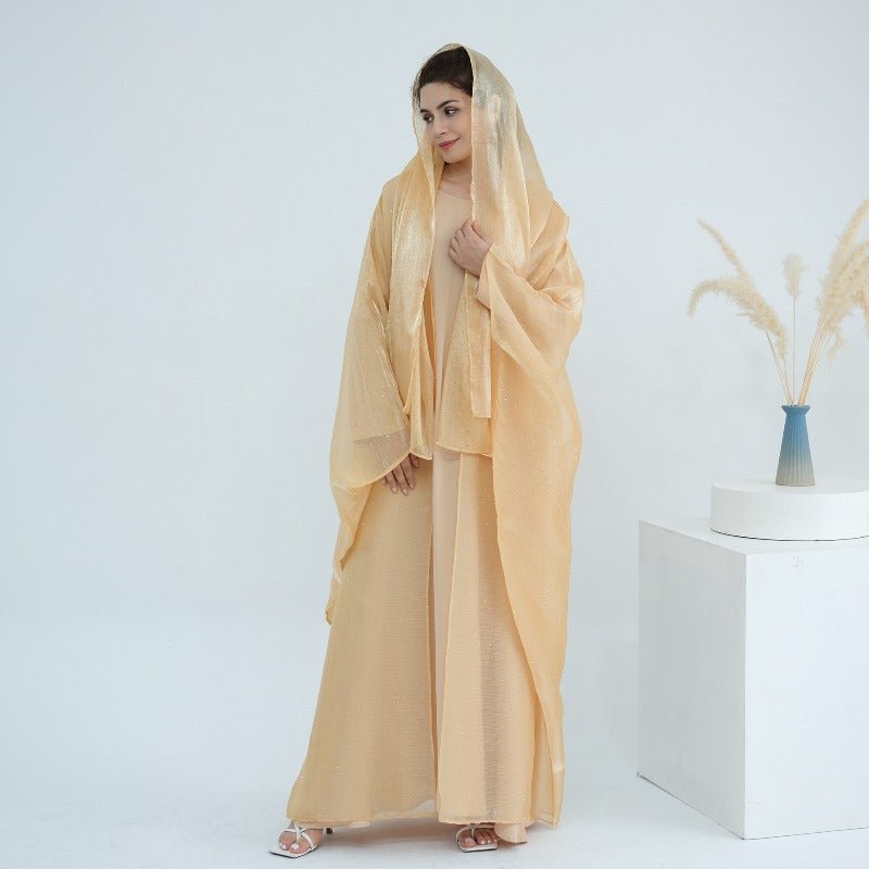 Rhinestone Ice Crinkle Batwing Sleeve Abaya Set(MOA237) - Mariam's Collection