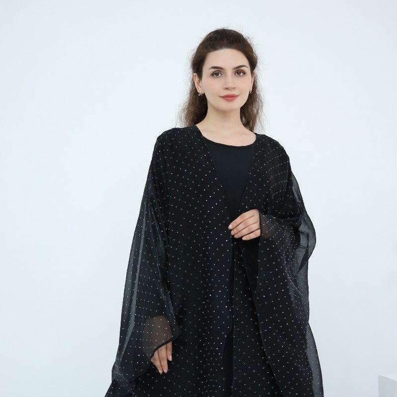 Rhinestone Ice Crinkle Batwing Sleeve Abaya Set(MOA237) - Mariam's Collection