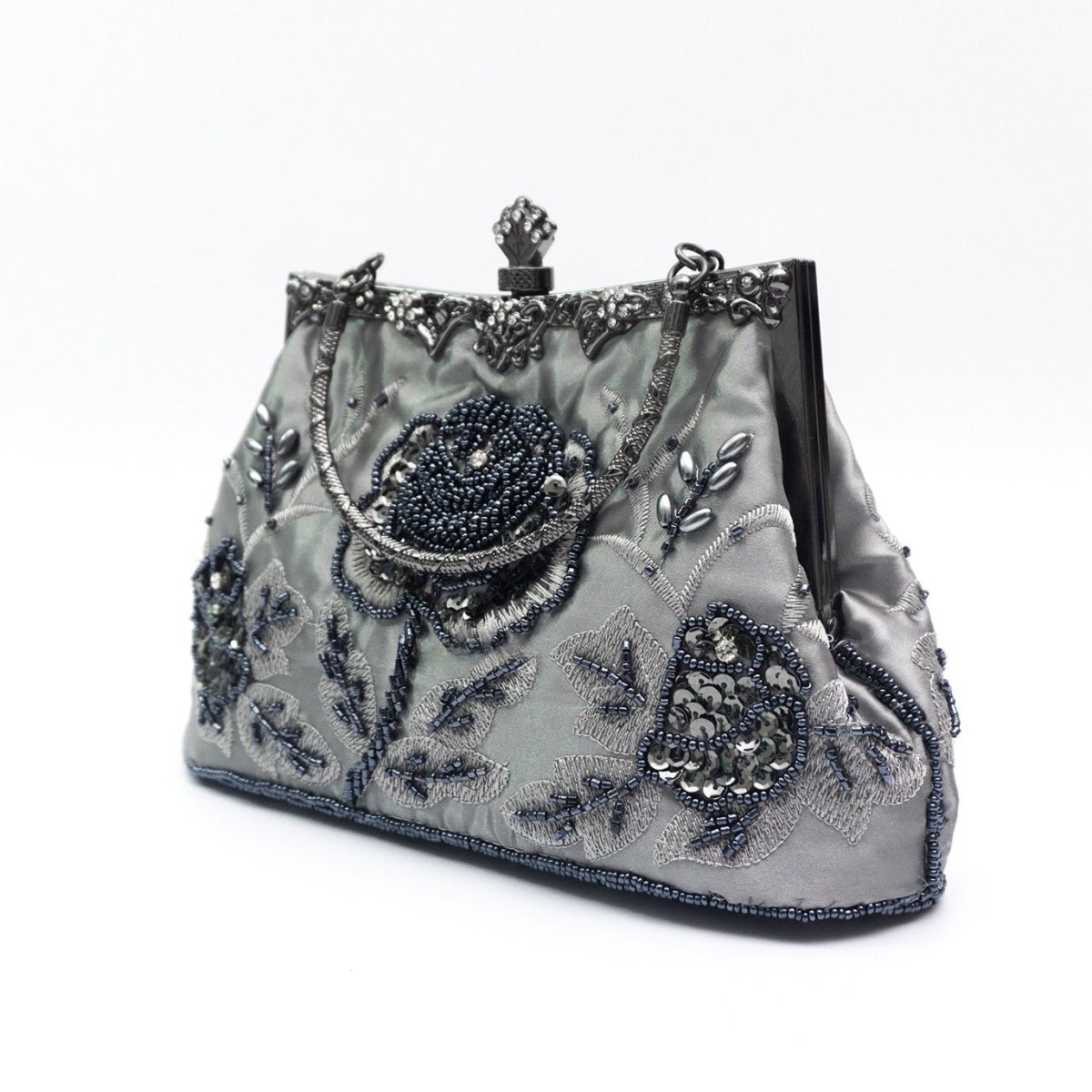 Rhinestone Rose Embroidery Beaded Vintage Clutch Bag (MAC292) - Mariam's Collection