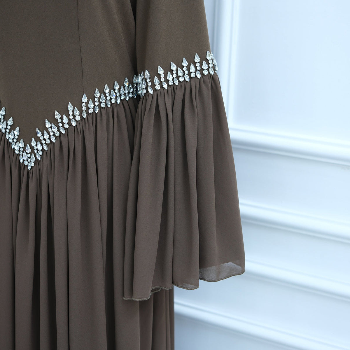 Rhinestone Waist & Cuff Flared Sleeve Maxi Dress(MS513) - Mariam's Collection