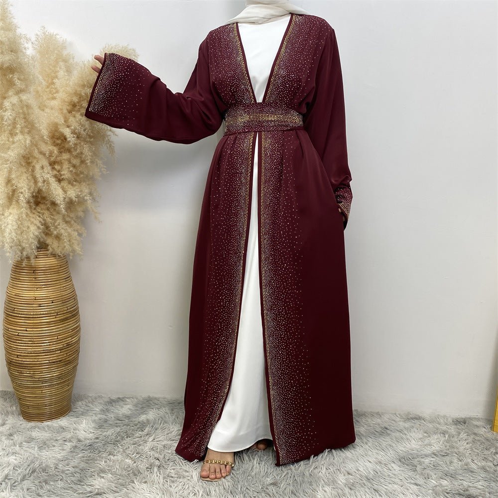 Rhinestones Open Abaya With Side Pockets (MOA046) - Mariam's Collection