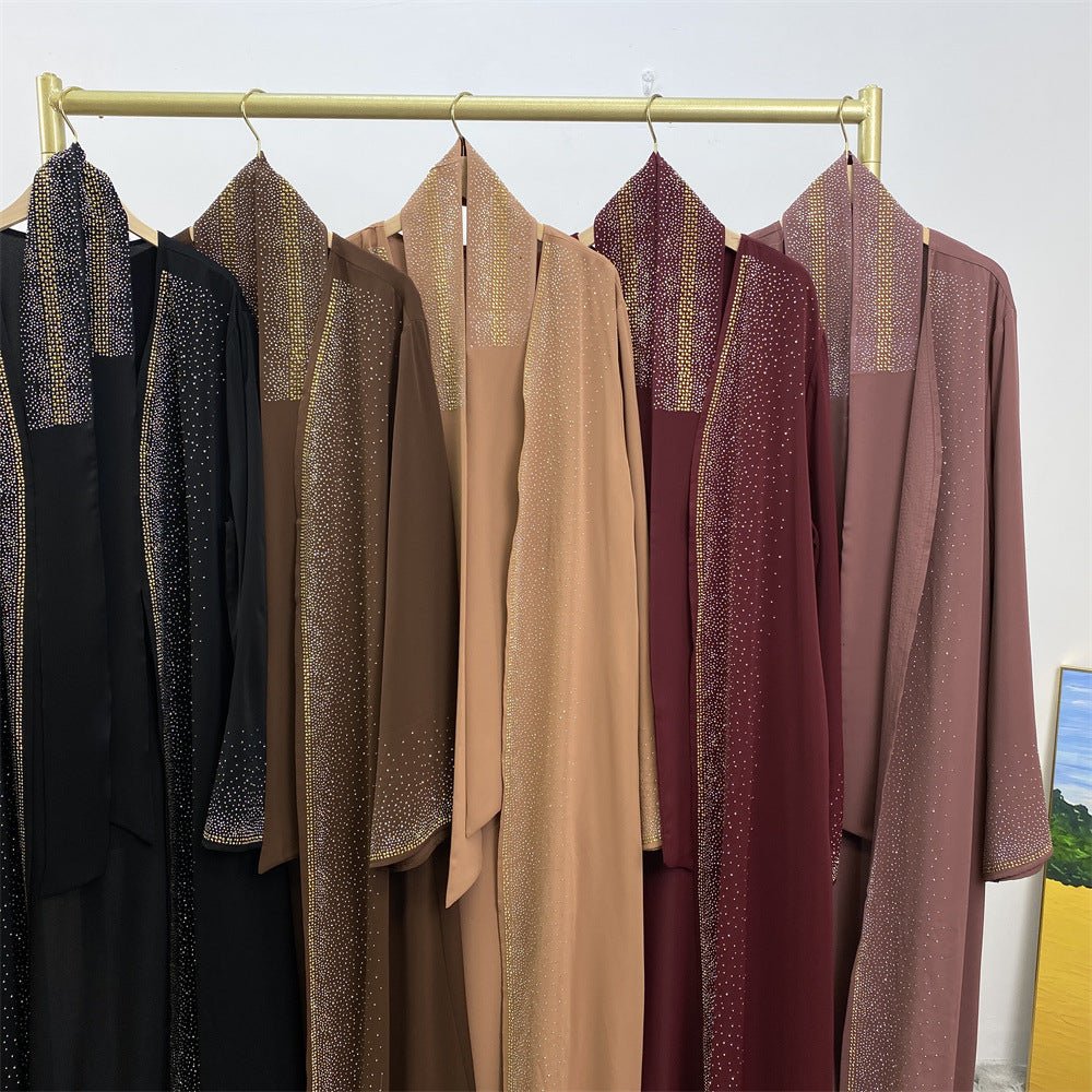 Rhinestones Open Abaya With Side Pockets (MOA046) - Mariam's Collection